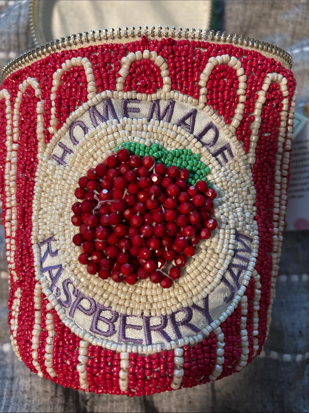 Made in India Hand-Beaded Raspberry Jam Red & Green CrossbodyBag - Picture 12 of 14